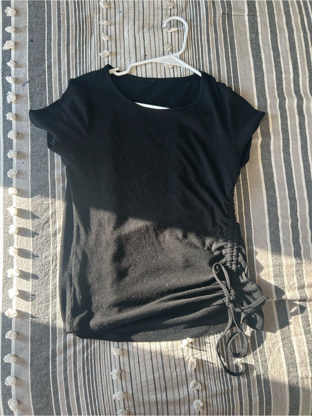 Amazon Black Short Sleeve Ruched Side Tie Top - Women